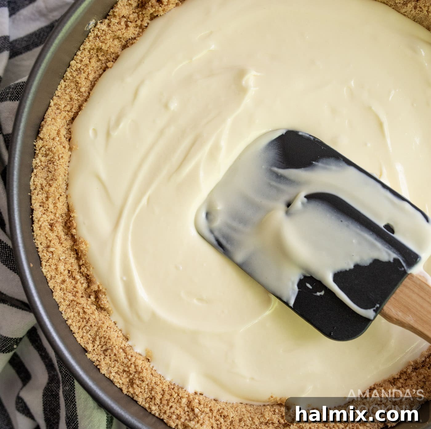 cream cheese mixture spread with a rubber spatula