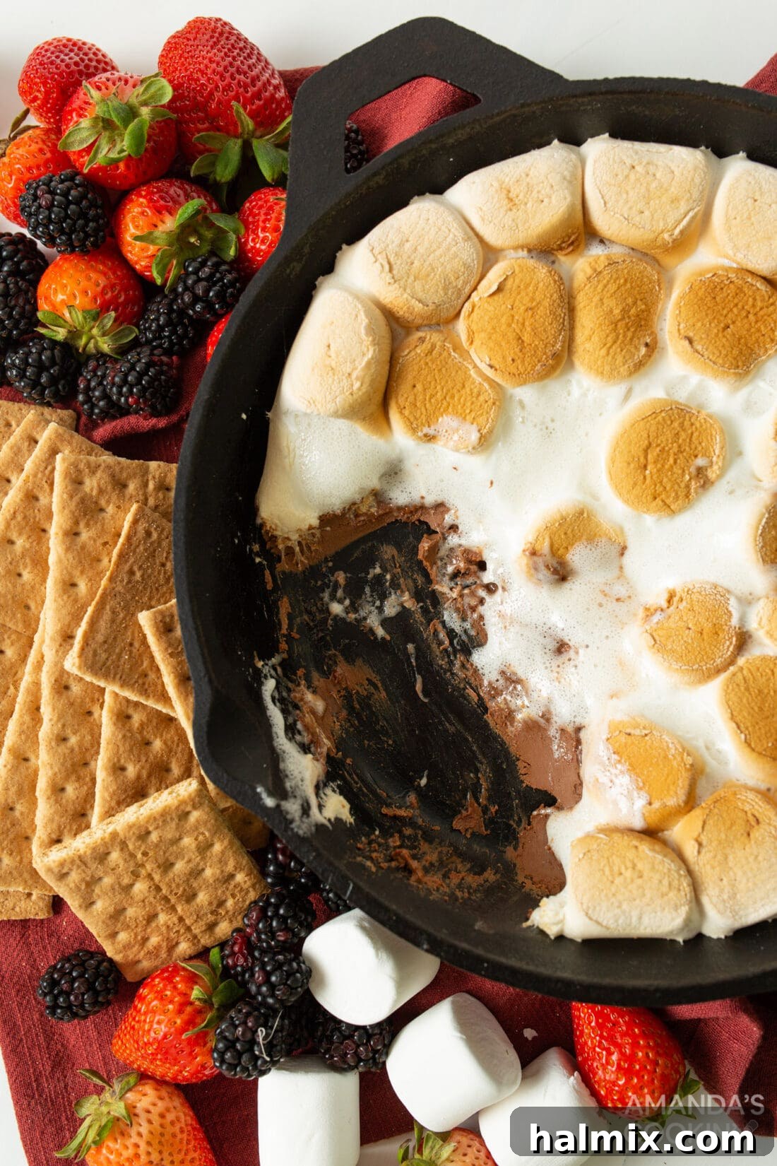 Gooey S'mores Skillet 8 Close-up of the S'mores Dip with dippers, showcasing the texture and appeal