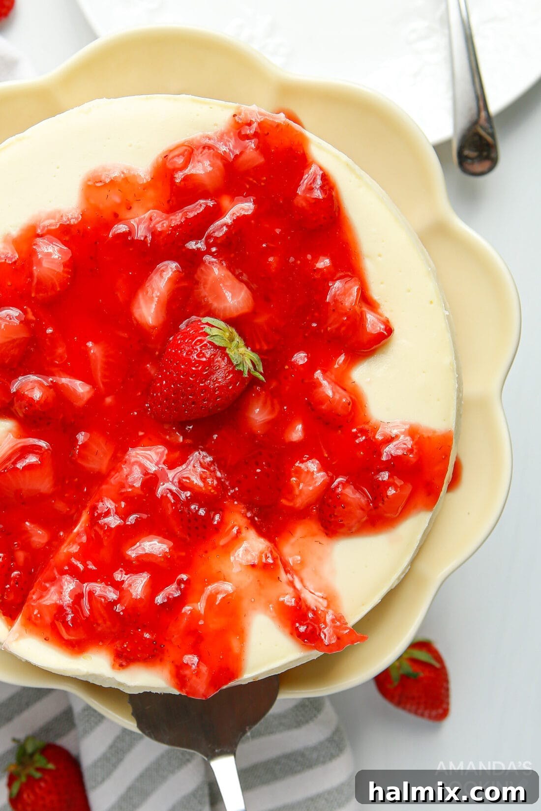 overhead photo of Instant Pot Strawberry Cheesecake