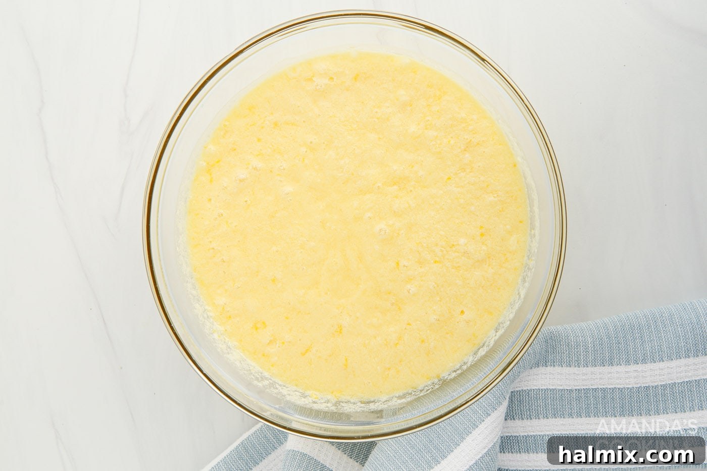 lemon curd mixture in a mixing bowl