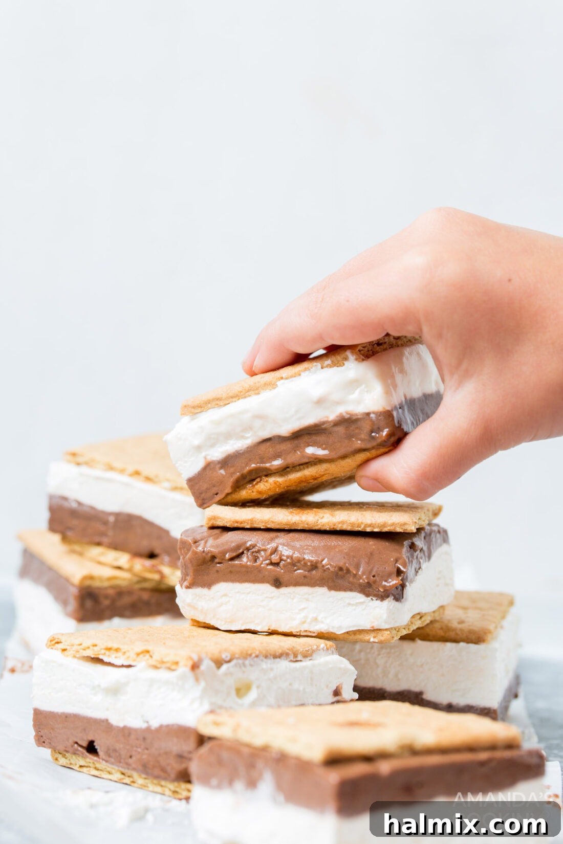 Frosty S'mores 11 child taking a frozen smore sandwich