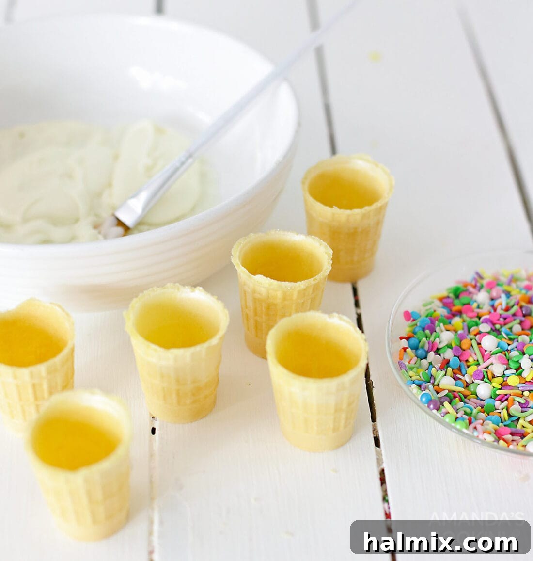 Ingredients laid out for Ice Cream Cone Rum Chata Shots