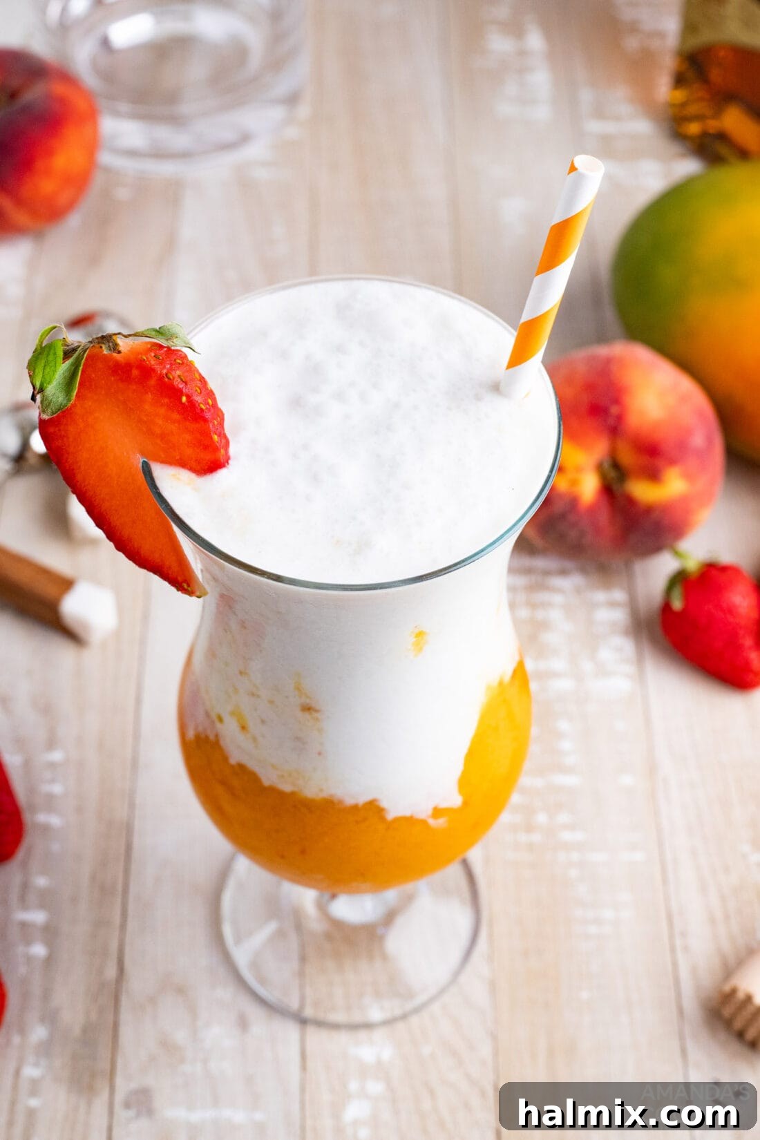 Island Rum Freeze 8 Tropical Rum Slush garnished with fresh fruit