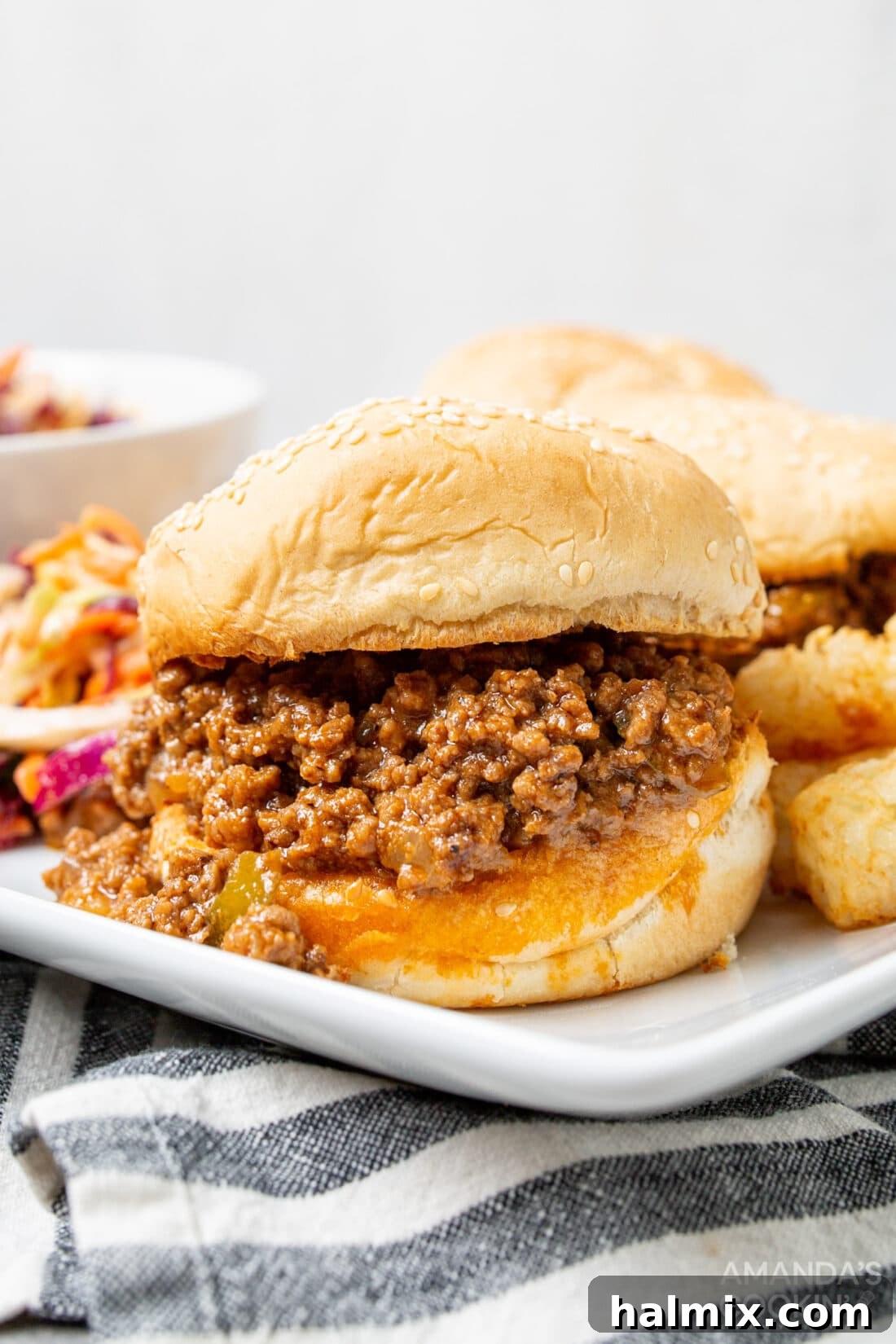 Lightning-Fast Instant Pot Sloppy Joes 2 sloppy joe sandwich made in an instant pot, perfectly messy and ready to eat