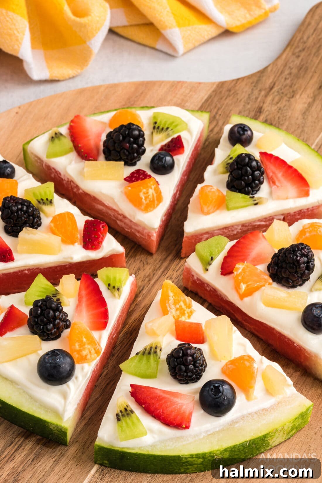 Crimson Crust Pizza 3 close up of sliced Watermelon Pizza with vibrant fruit toppings