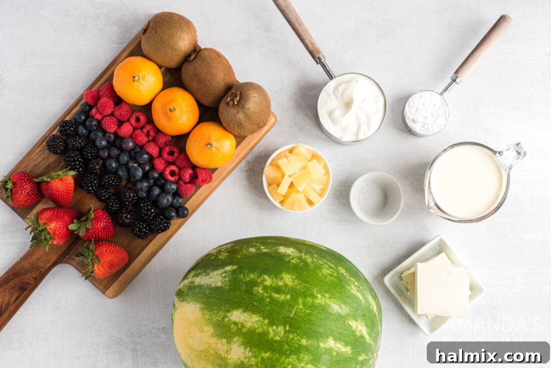 Crimson Crust Pizza 4 ingredients for Watermelon Pizza including fresh fruit and cream cheese mixture