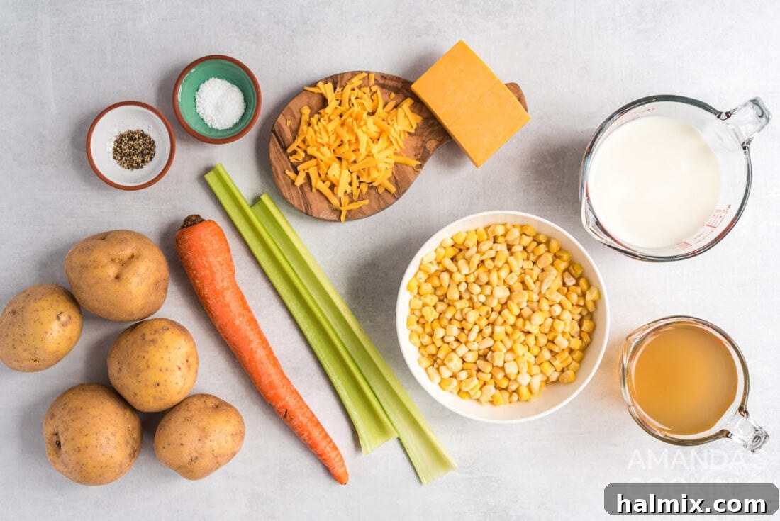 Sweet Corn Comfort 4 A selection of fresh ingredients laid out for making corn chowder