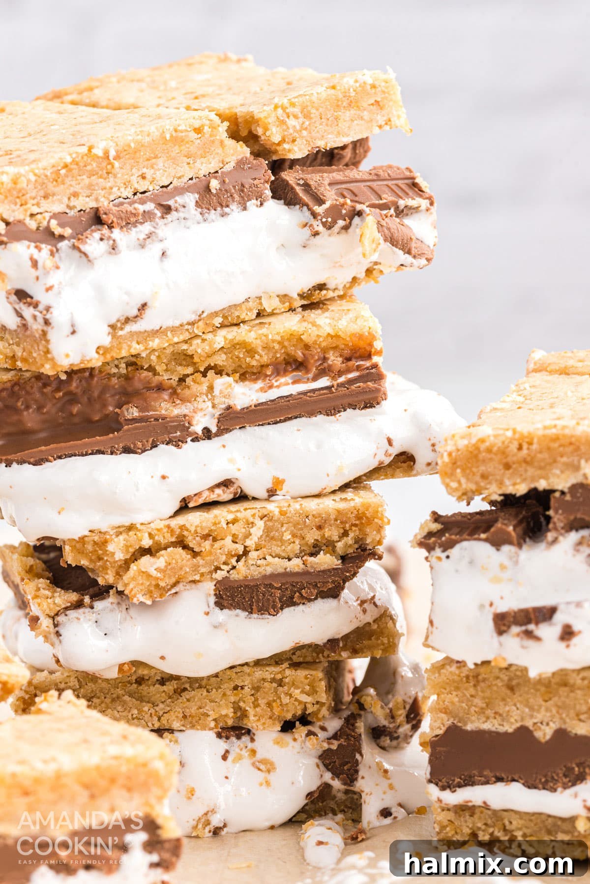 Gooey S'mores Bars 13 stack of smores bars