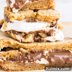 Gooey S'mores Bars 14 close up of smores bars stacked on each other