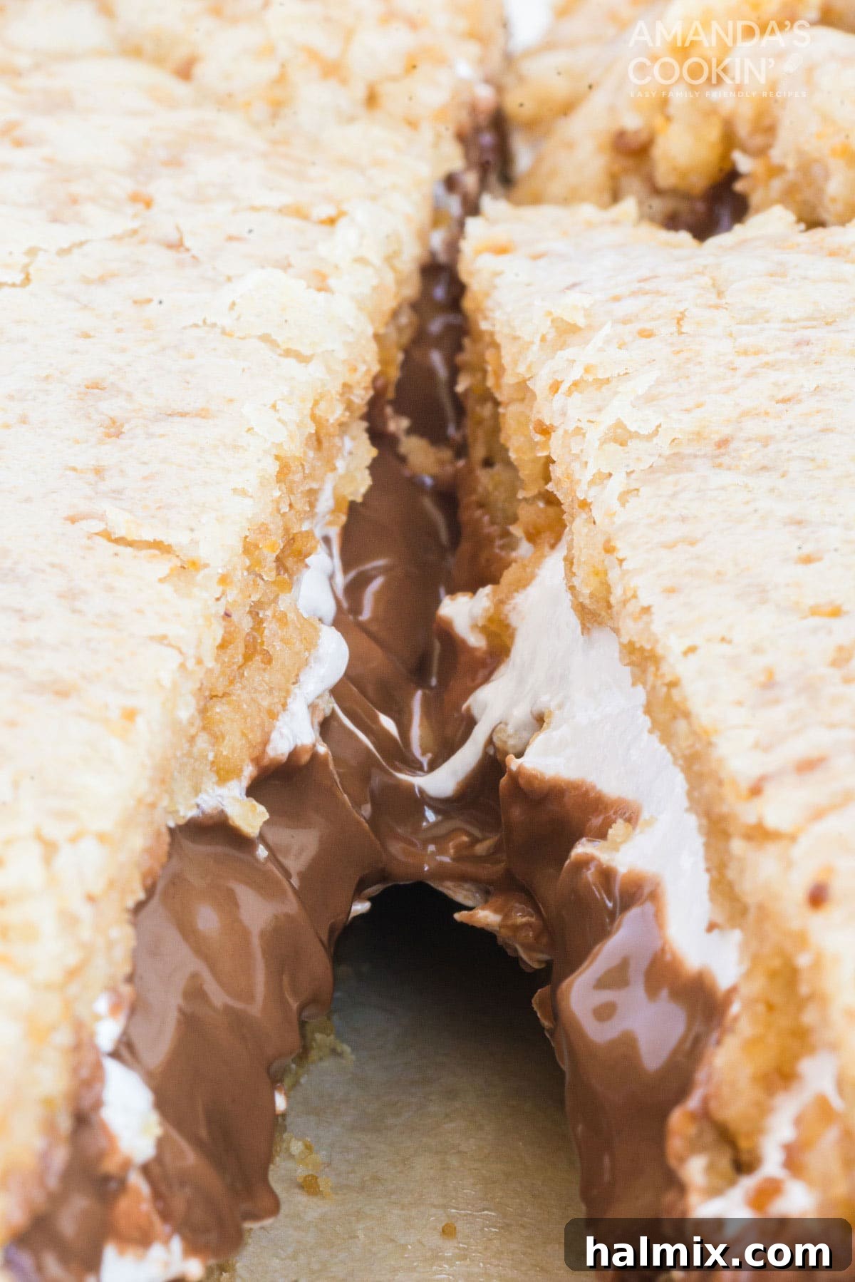 Gooey S'mores Bars 3 close up of melting marshmallow and chocolate