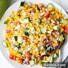 A close-up image of the finished Corn Salad in a serving bowl.