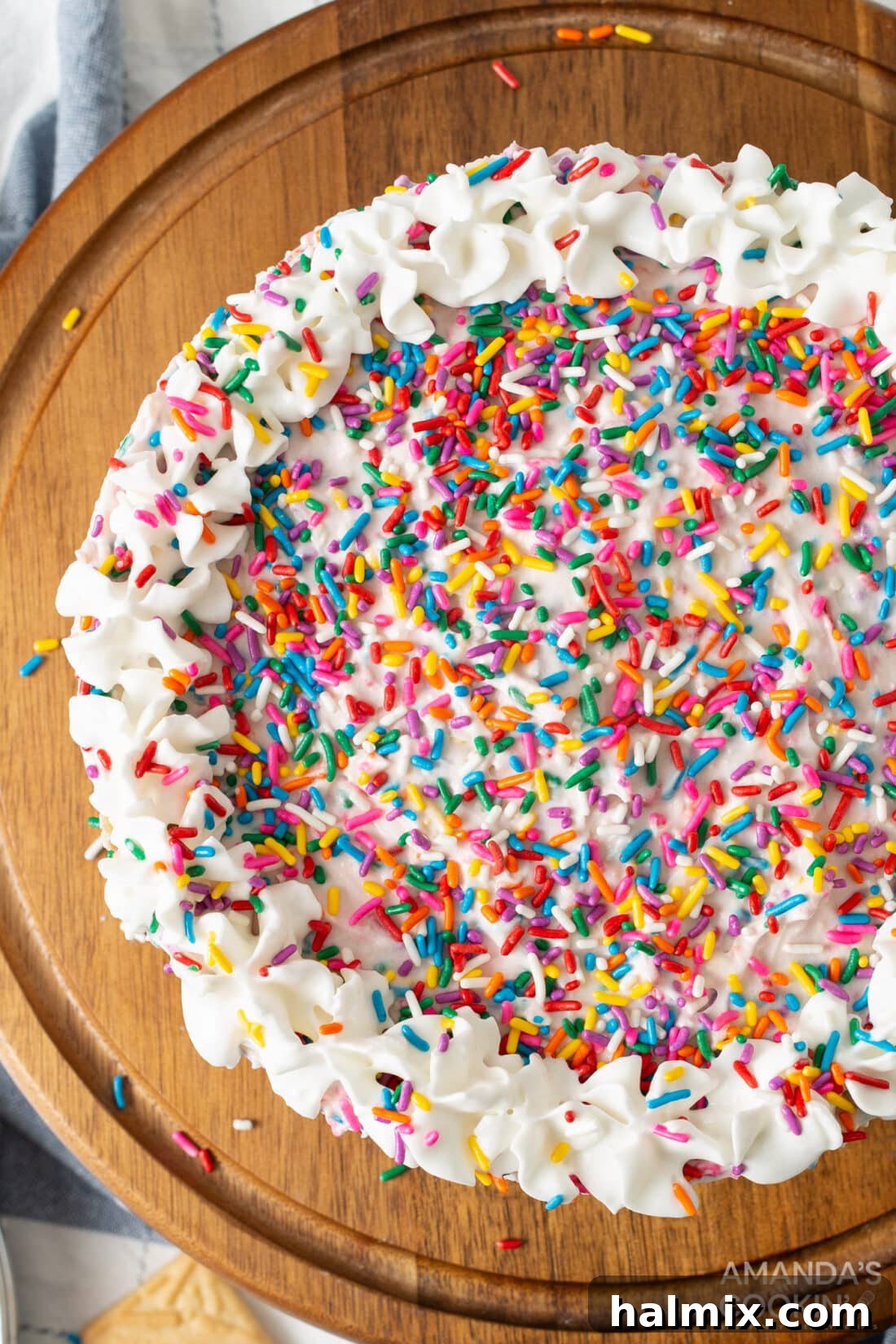 Rainbow No-Bake Dream 3 overhead shot of Funfetti Icebox Cake