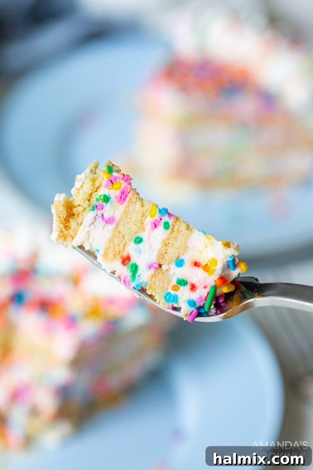 Rainbow No-Bake Dream 9 fork of Funfetti Icebox Cake