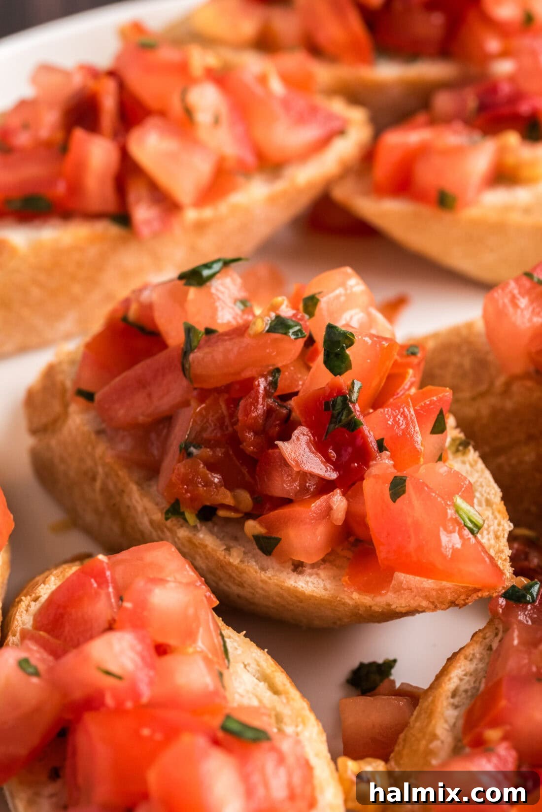 Close up photo of Bruschetta on top of baguette slices 