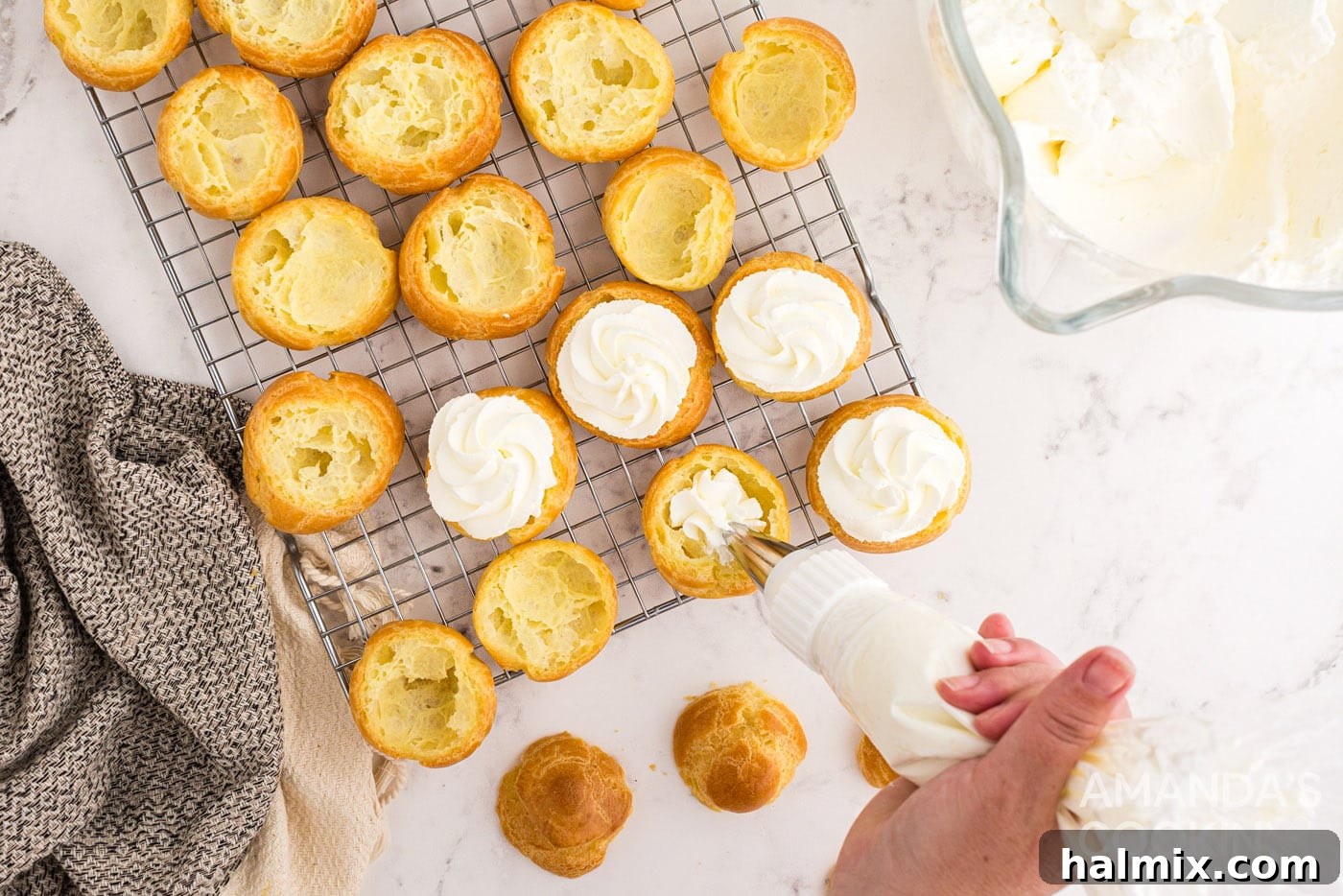Puffy Cream Delights 12 piping whipped cream onto choux pastry dough