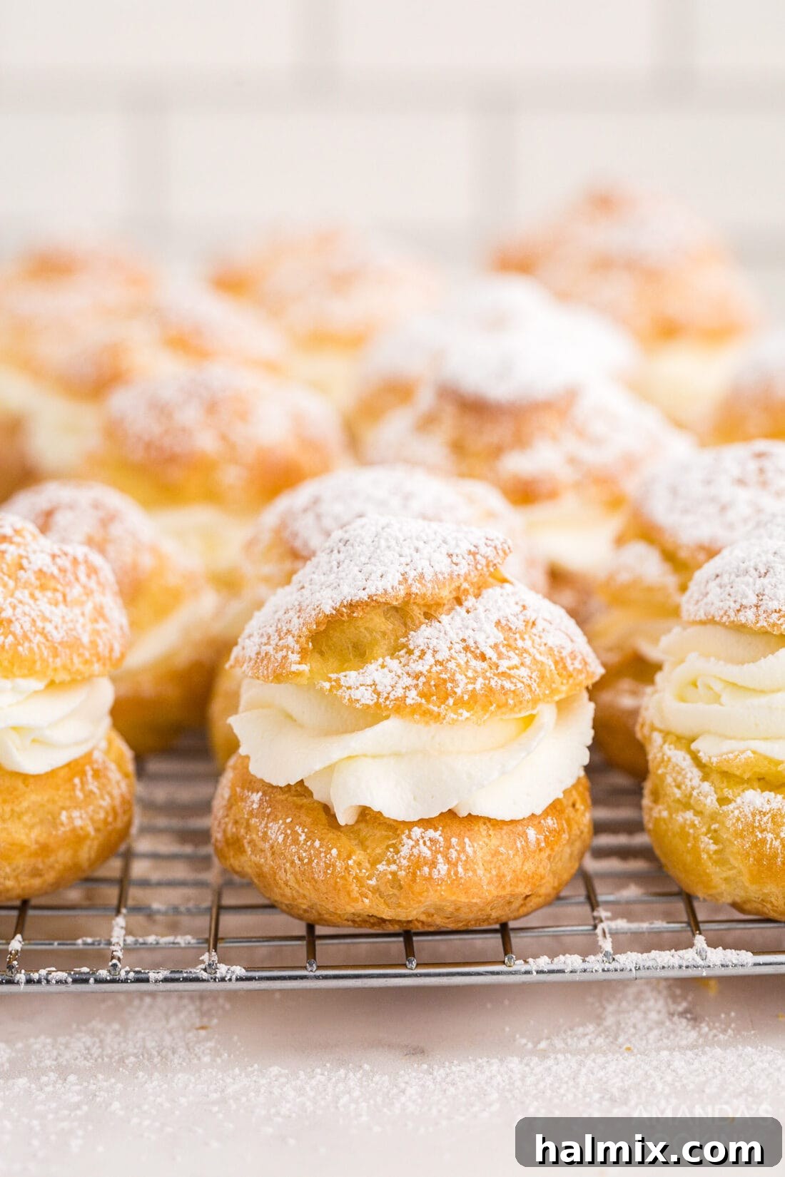 Puffy Cream Delights 3 cooling rack of Cream Puffs
