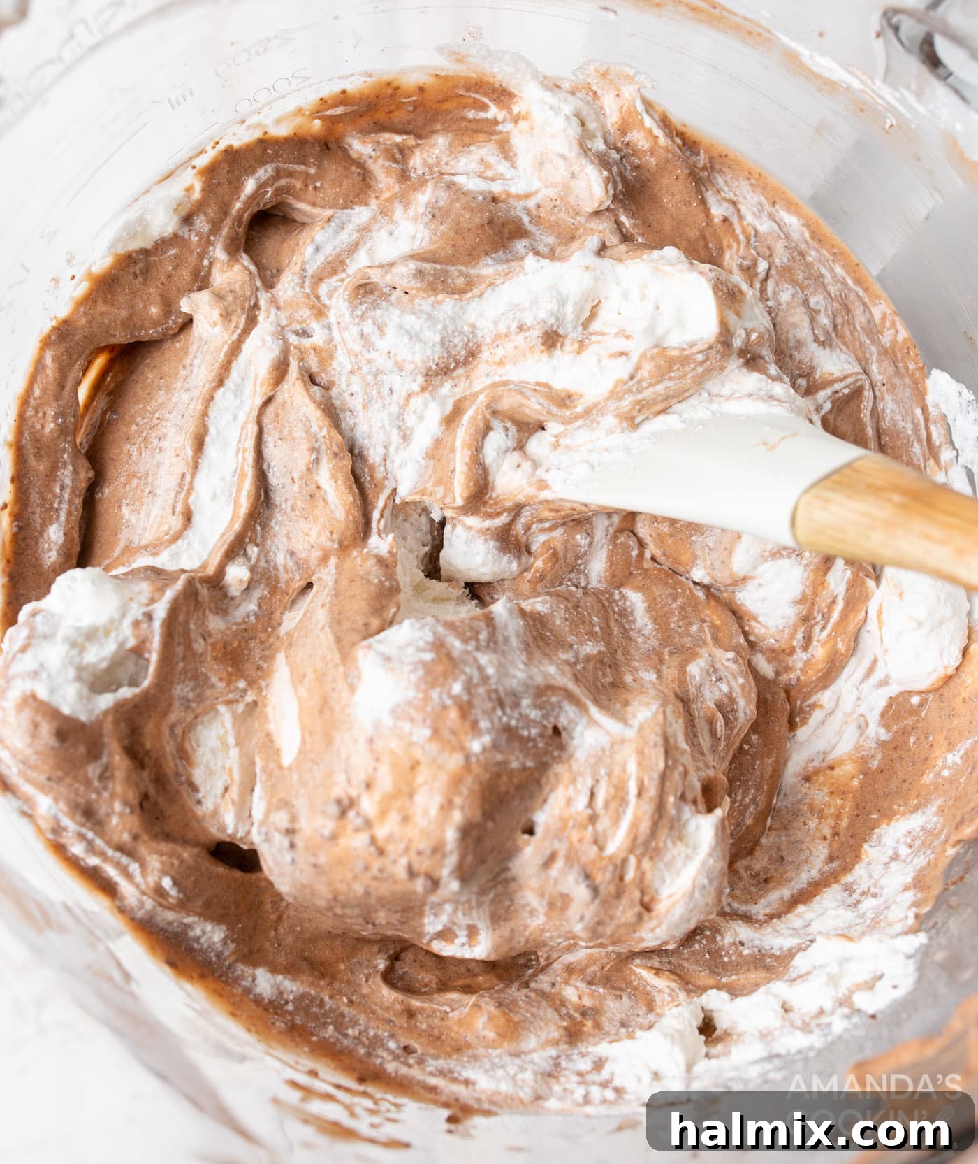 folding cool whip into chocolate pudding mixture
