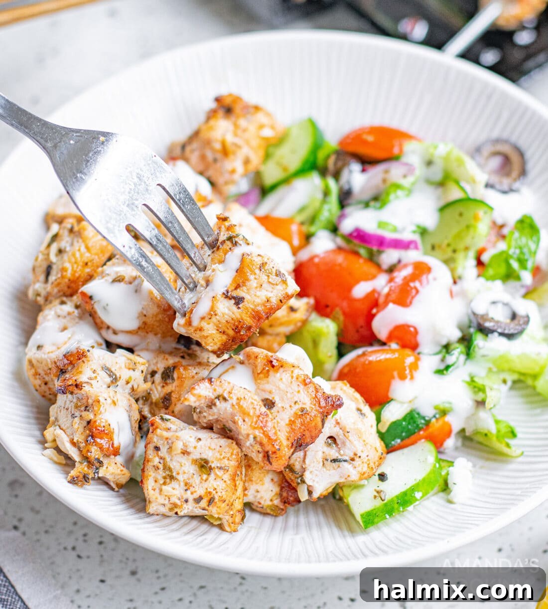 Zesty Mediterranean Chicken Skewers 11 Greek Chicken with salad