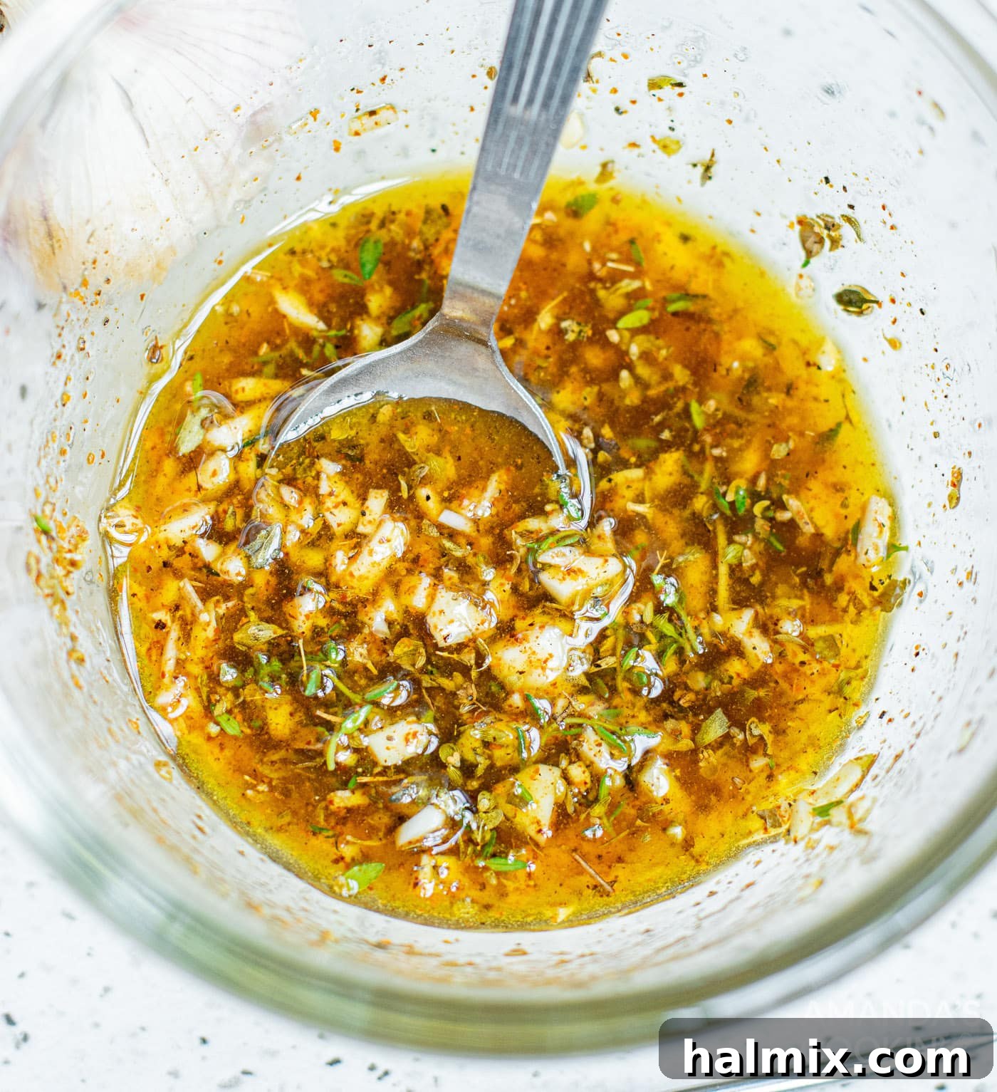 Zesty Mediterranean Chicken Skewers 5 marinade ingredients in a mixing bowl