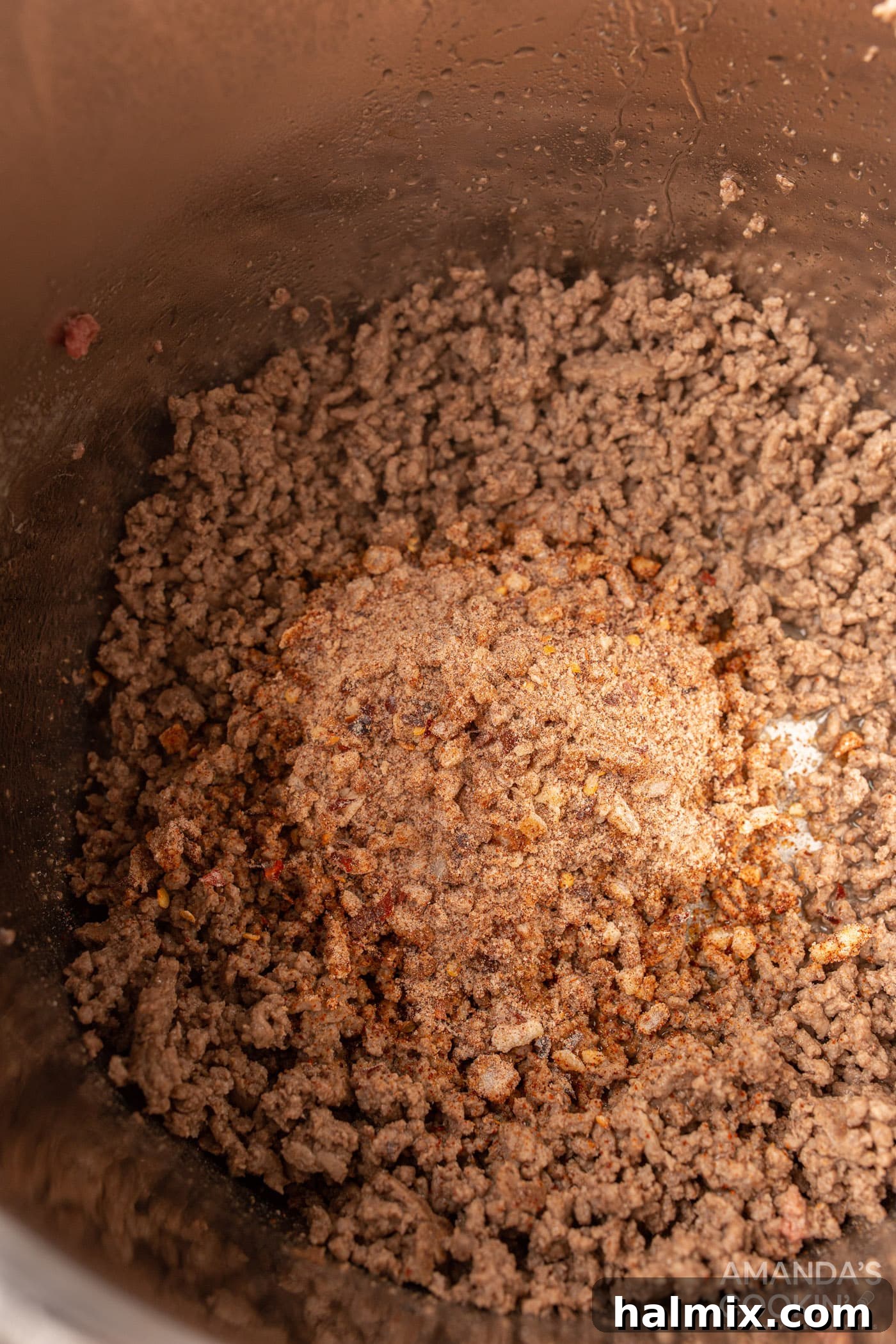 ground beef and seasonings in an instant pot