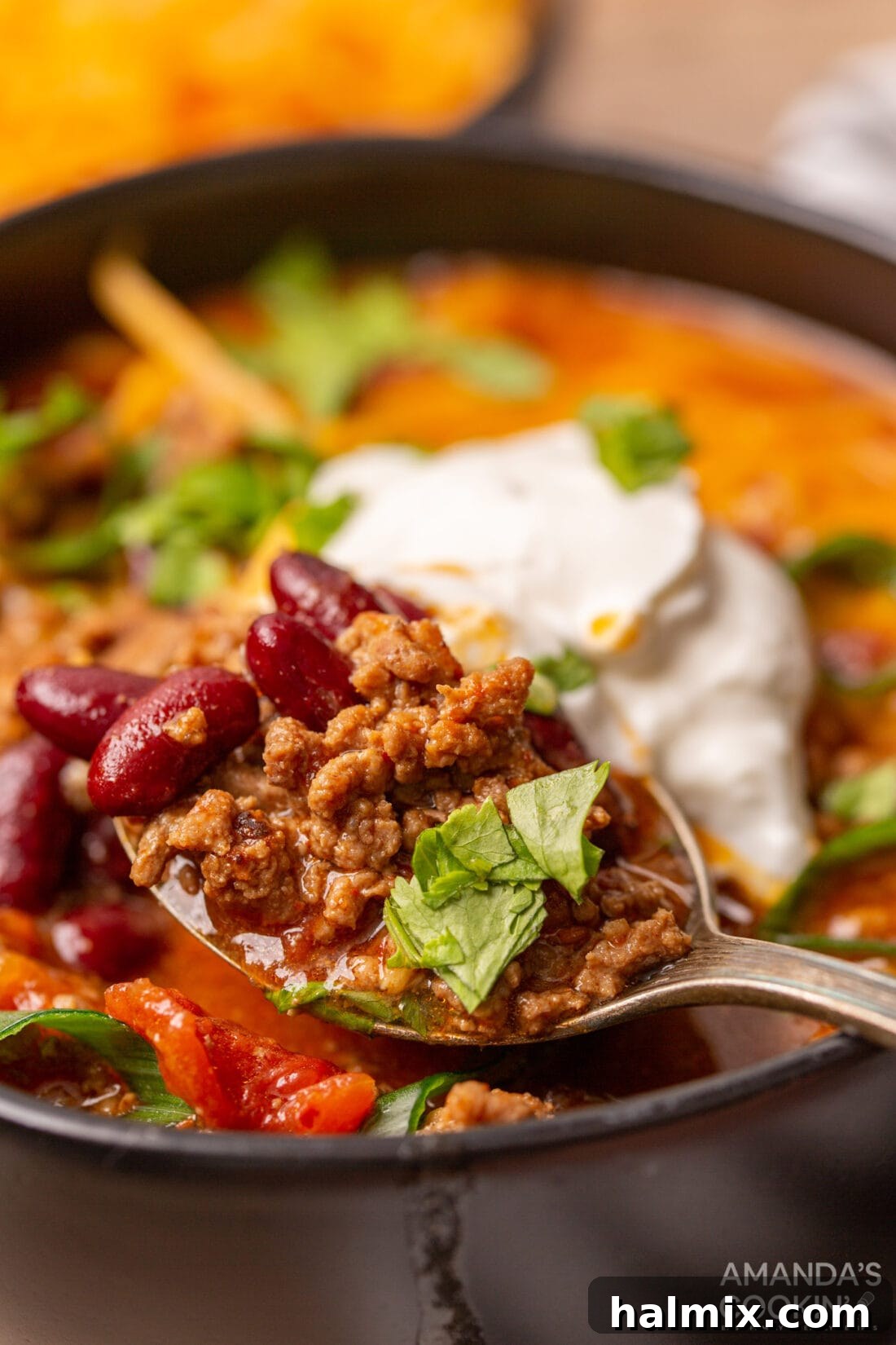 spoon of Instant Pot Chili