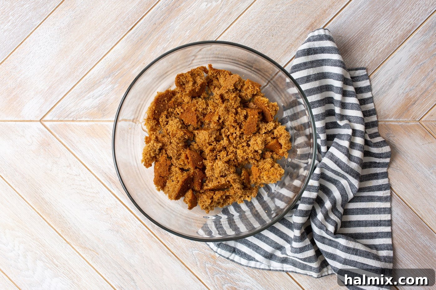gingerbread cake crumbled in trifle dish
