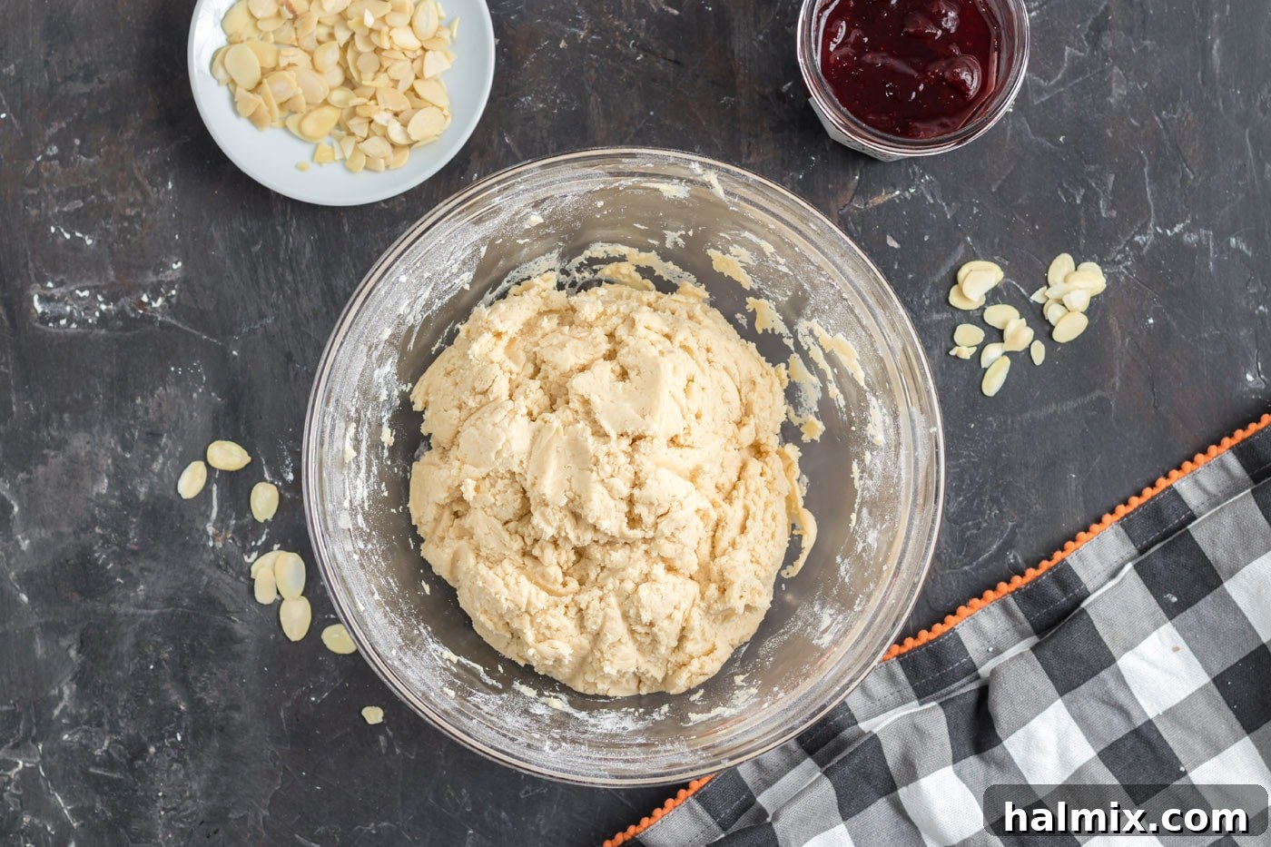 Hexed Hand Delights 7 Completed shortbread cookie dough in a mixing bowl, soft and ready for shaping.