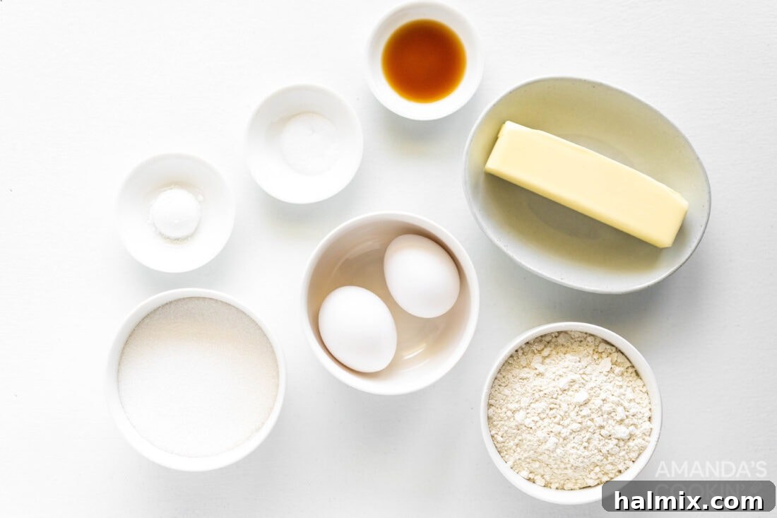 Pound Cake Minis 4 Assortment of fresh ingredients laid out for making Pound Cake Cupcakes