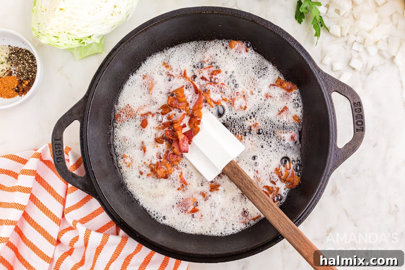 frying bacon on a skillet