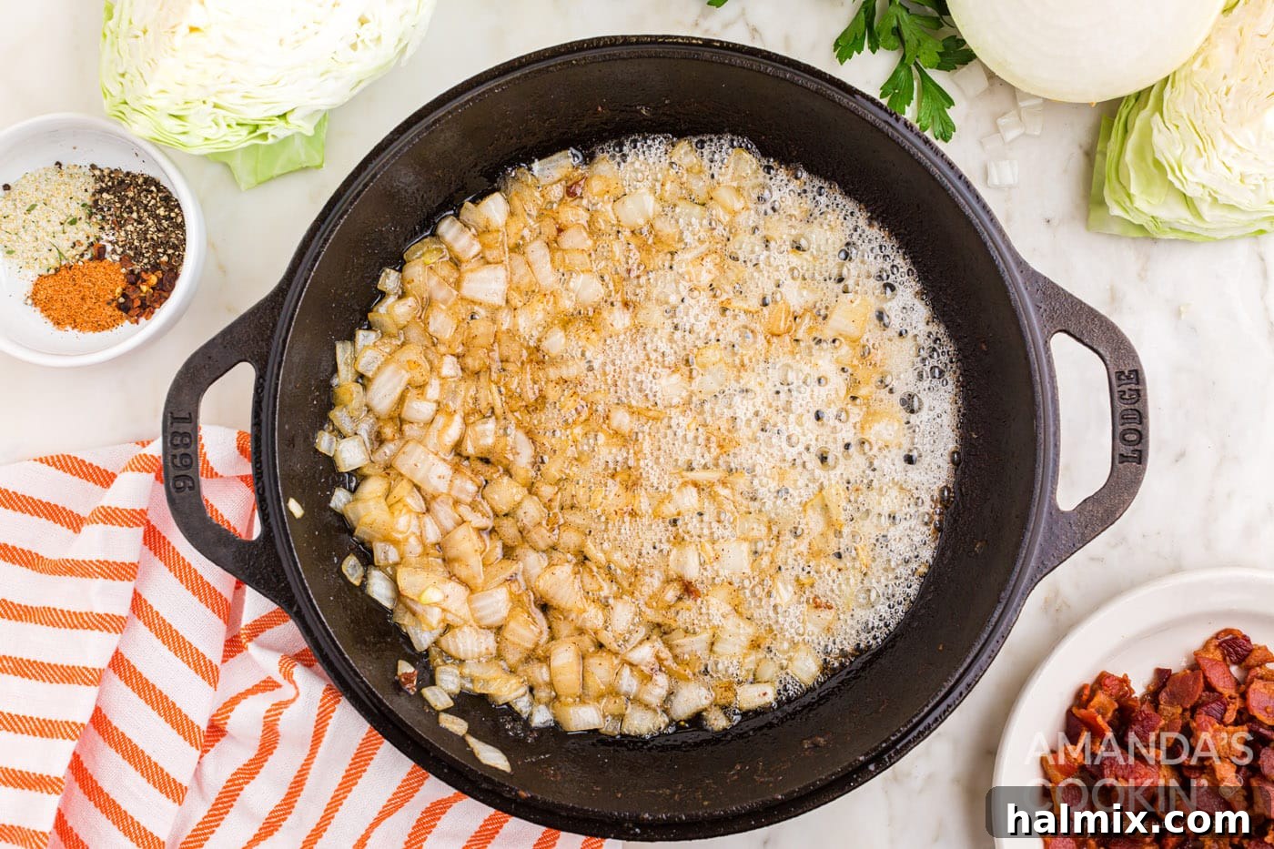 diced onion in a skillet