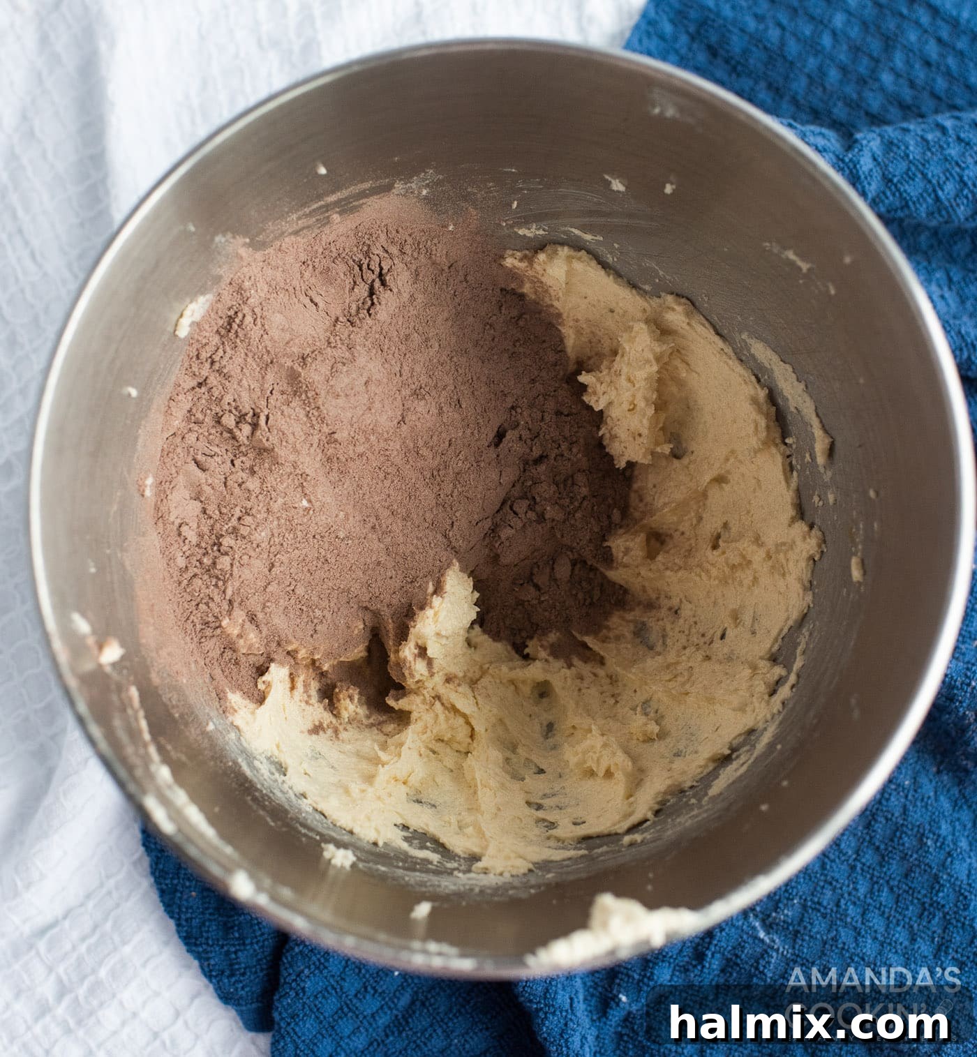 cocoa and flour mixture in a mixing bowl