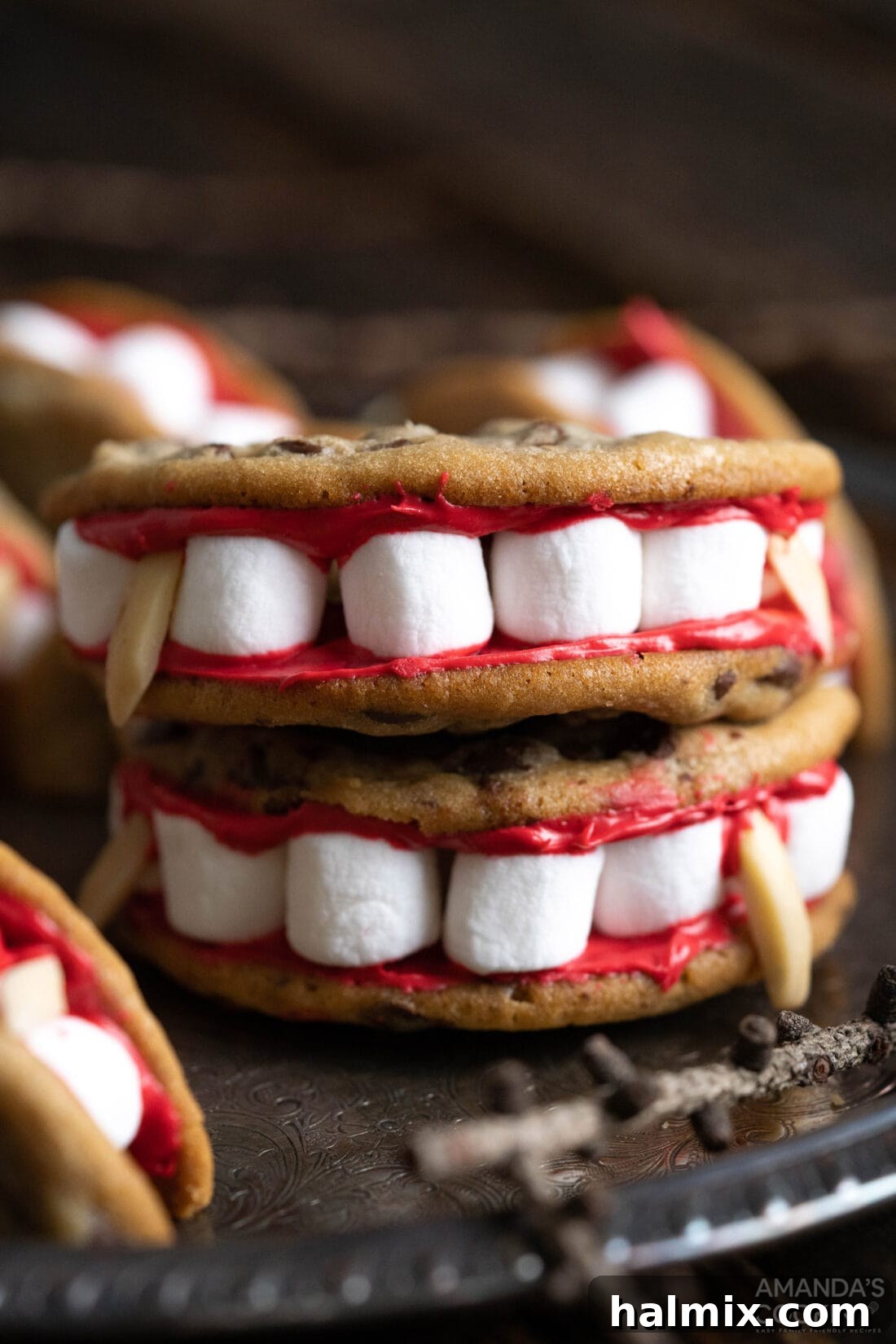A stunning arrangement of Vampire Sandwich Cookies, perfectly capturing their Halloween charm and delicious appeal.