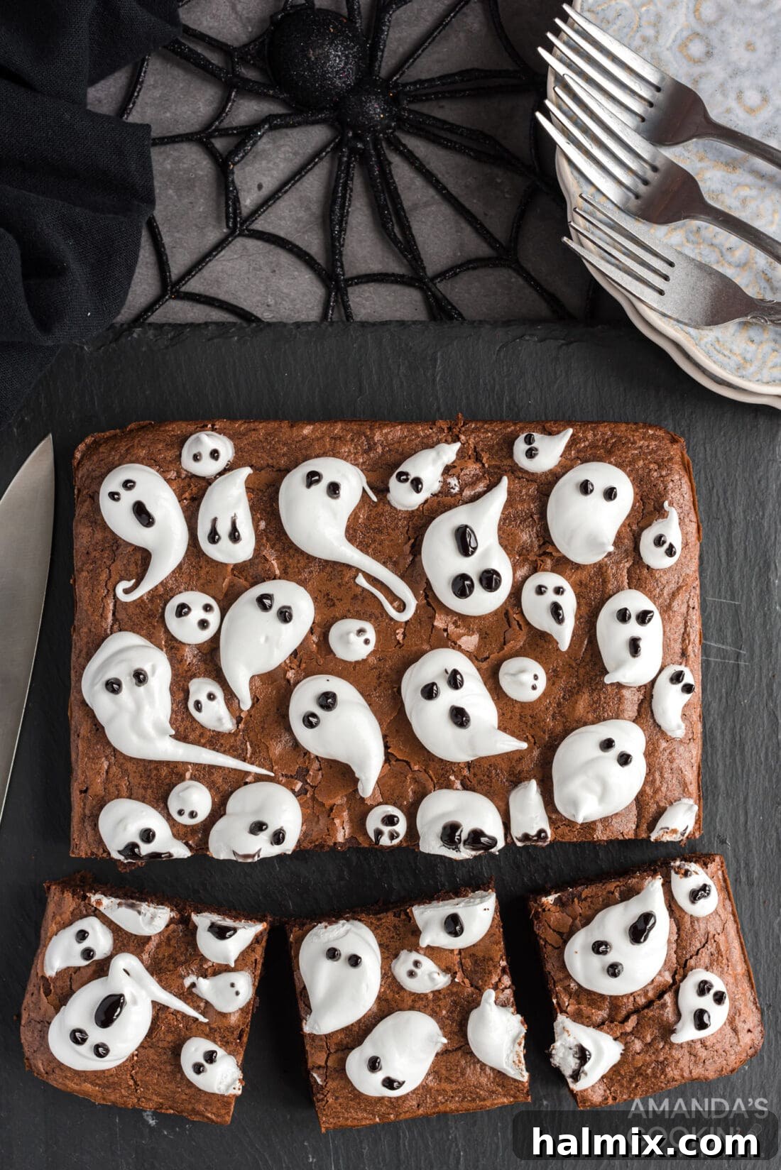 cut pieces of Ghost Brownies
