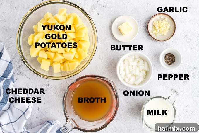 Creamy Golden Cheddar Potato Soup 2 ingredients for potato cheese soup