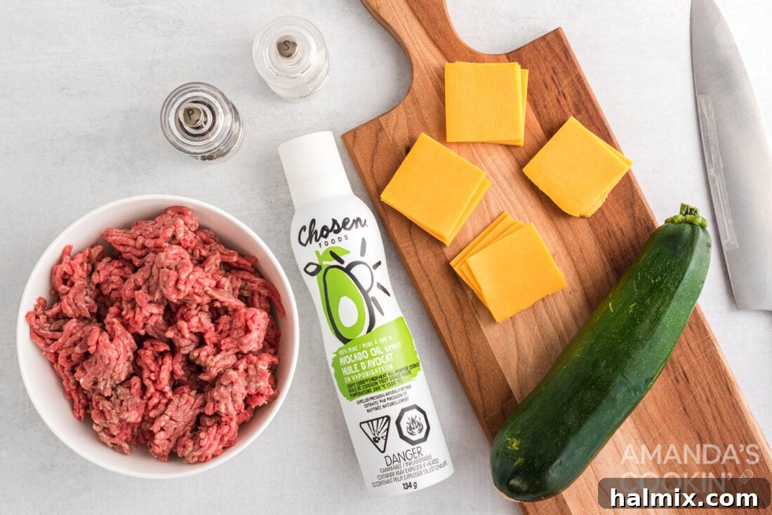 Zucchini Stackers 4 Array of fresh ingredients laid out for Zucchini Sliders