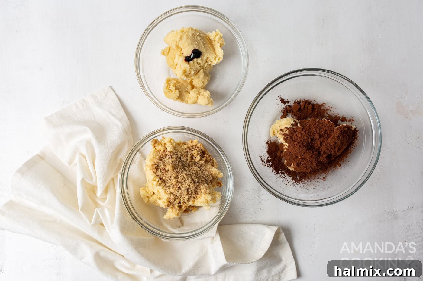 neapolitan cookie doughs in bowl