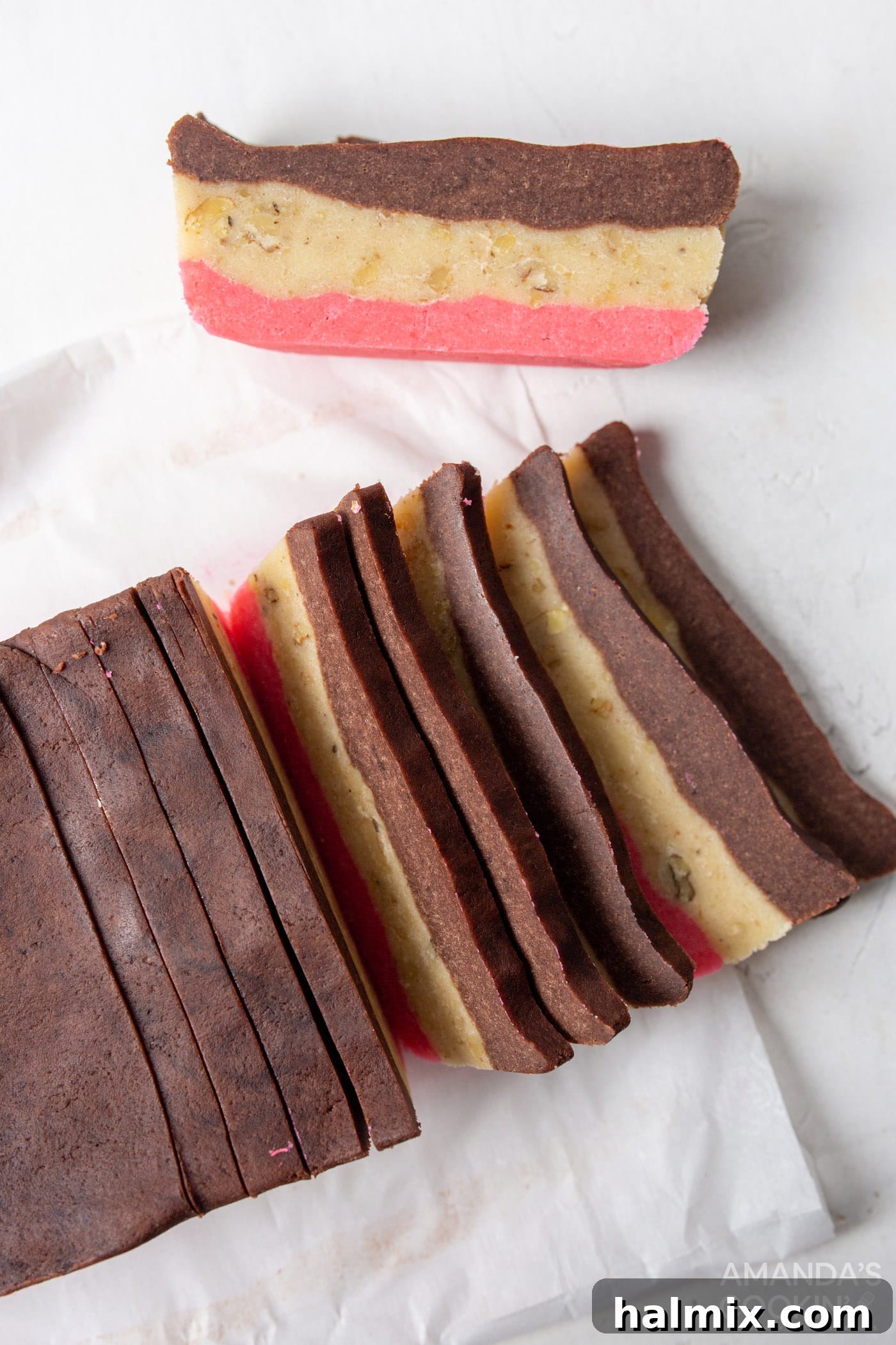 sliced Neapolitan cookie dough