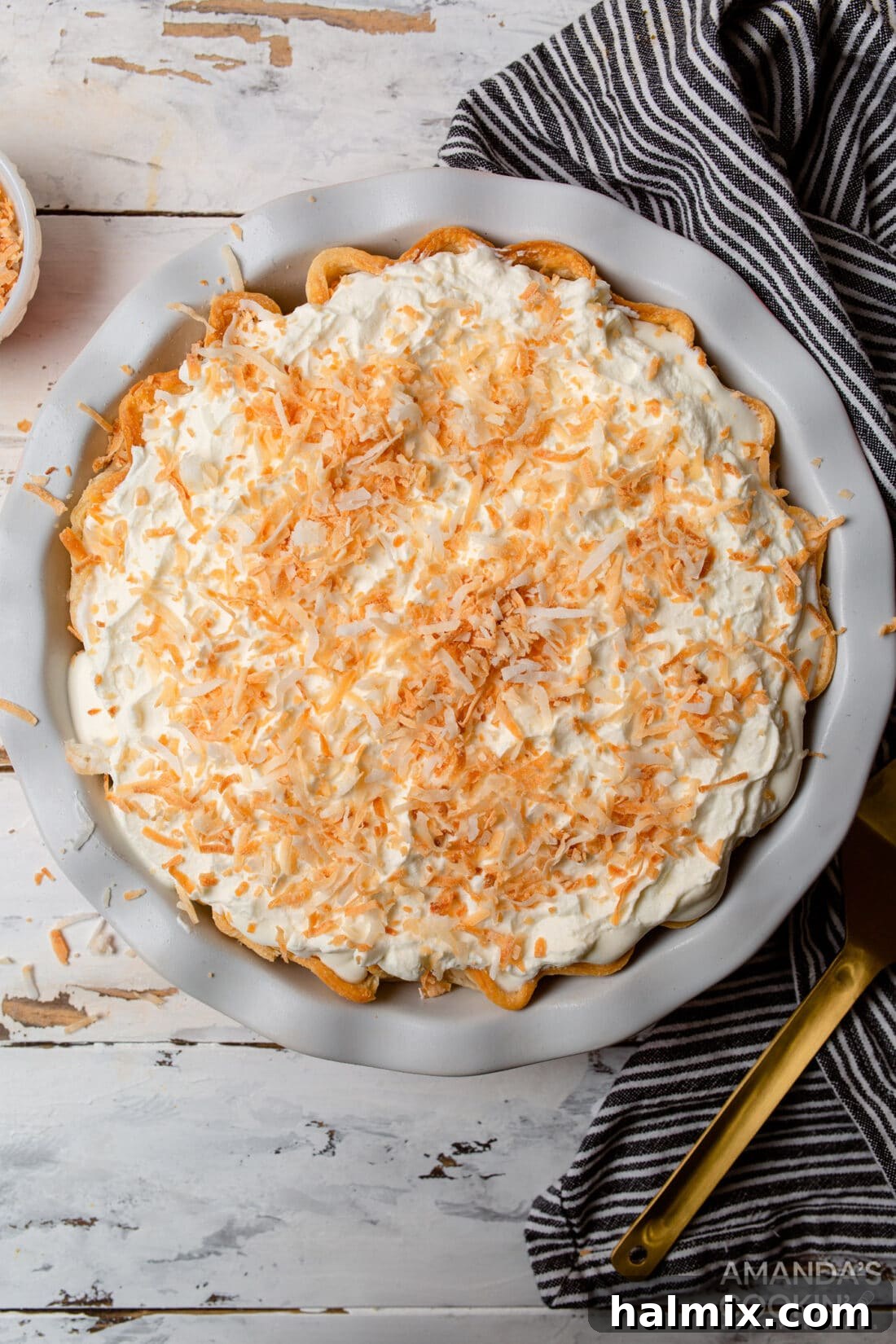 overhead view Coconut Cream Pie