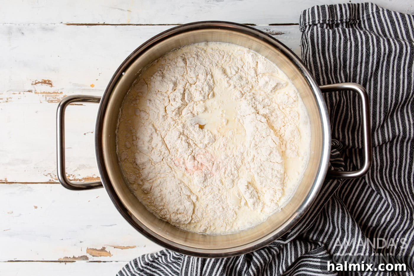 half and half, flour, sugar, and salt in a saucepan