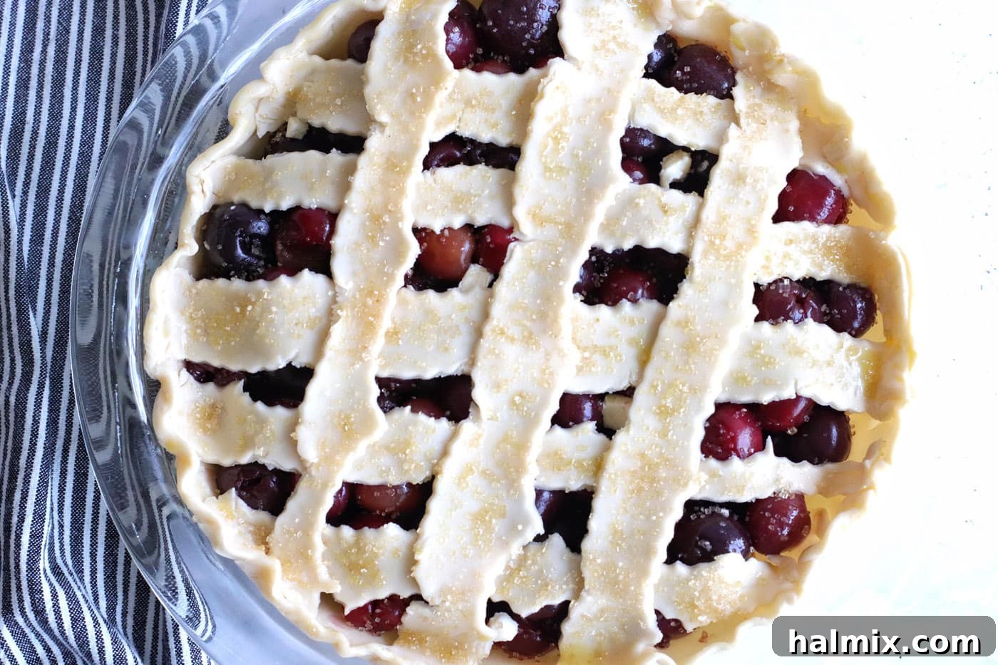 egg washed cherry pie with sugar