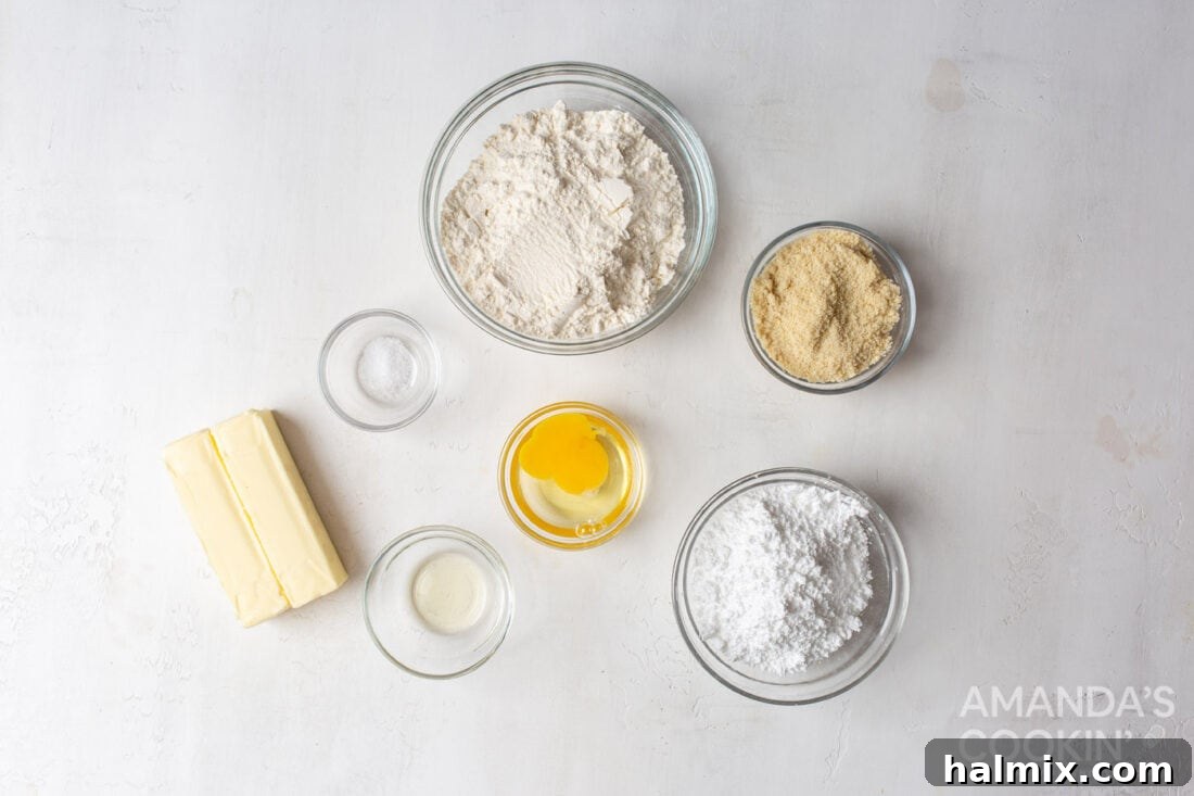 Buttery Danish Delights 4 A selection of ingredients for Danish Butter Cookies, including flour, sugar, butter, and eggs