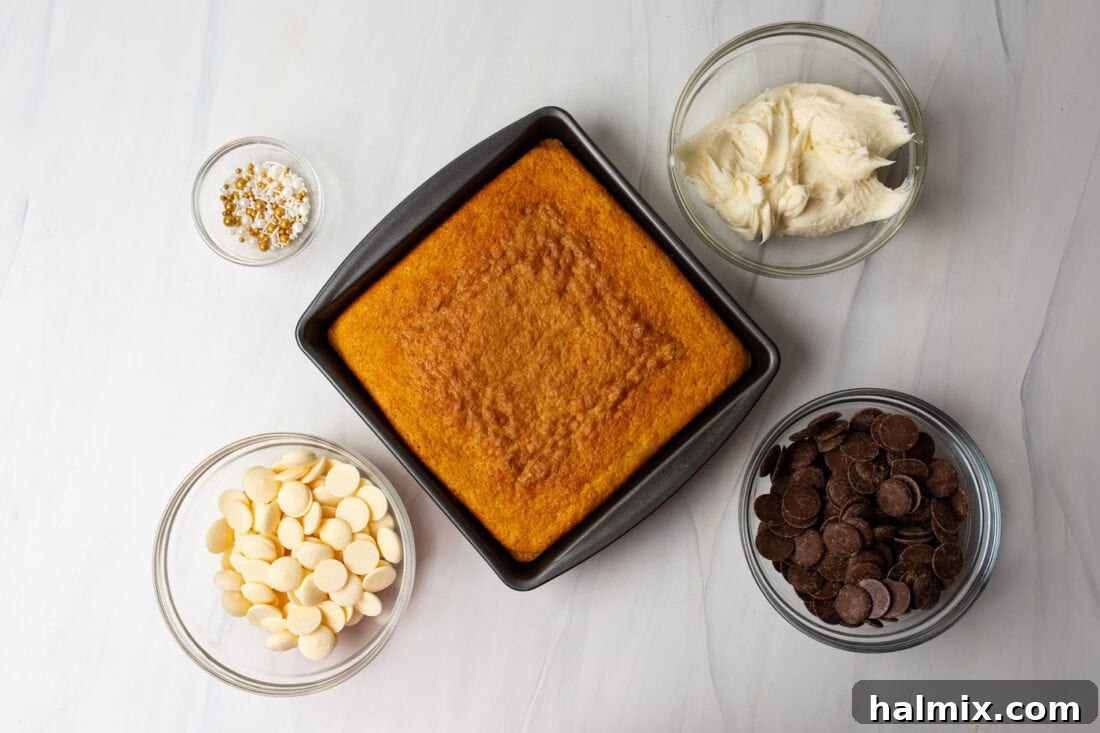 Cake Truffles 4 A selection of ingredients laid out, including cake mix, frosting, and candy melts, ready for cake ball preparation.