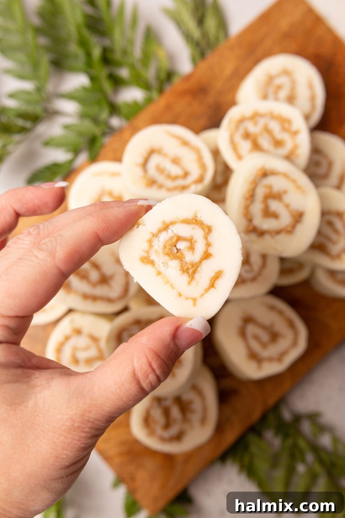 Homestyle Potato Fudge 10 holding a piece of Potato Candy