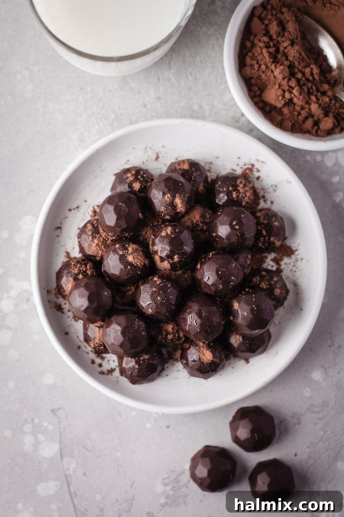 Decadent Dream Truffles 3 overhead shot of a plate of Chocolate Truffles