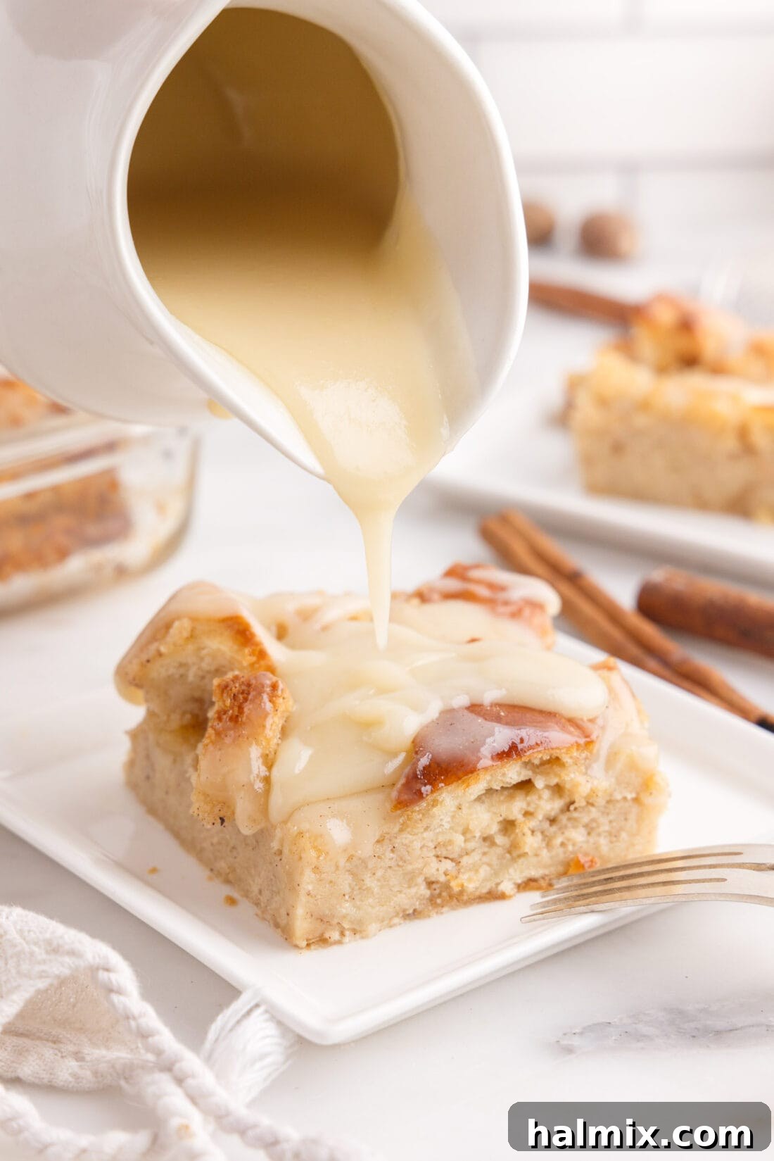 Decadent Bread Pudding Delight 3 adding custard to Bread Pudding