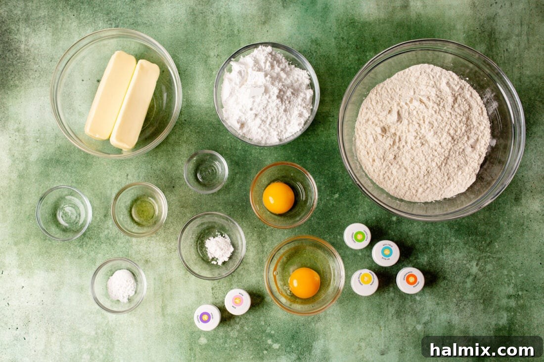 Brushstroke Delights 4 A collection of ingredients laid out on a table, ready for making paintbrush cookies.