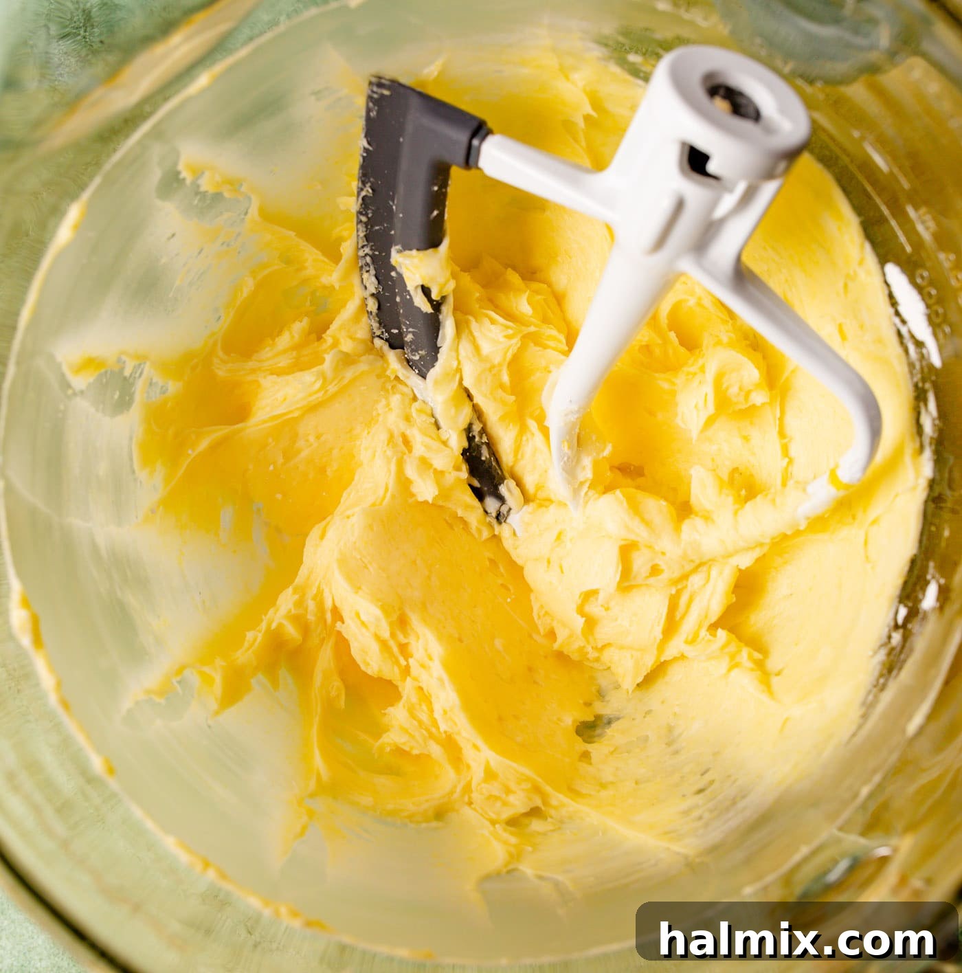 Brushstroke Delights 5 Powdered sugar, butter, vanilla, almond extract, and egg are being mixed in a stand mixer bowl, forming a creamy base.