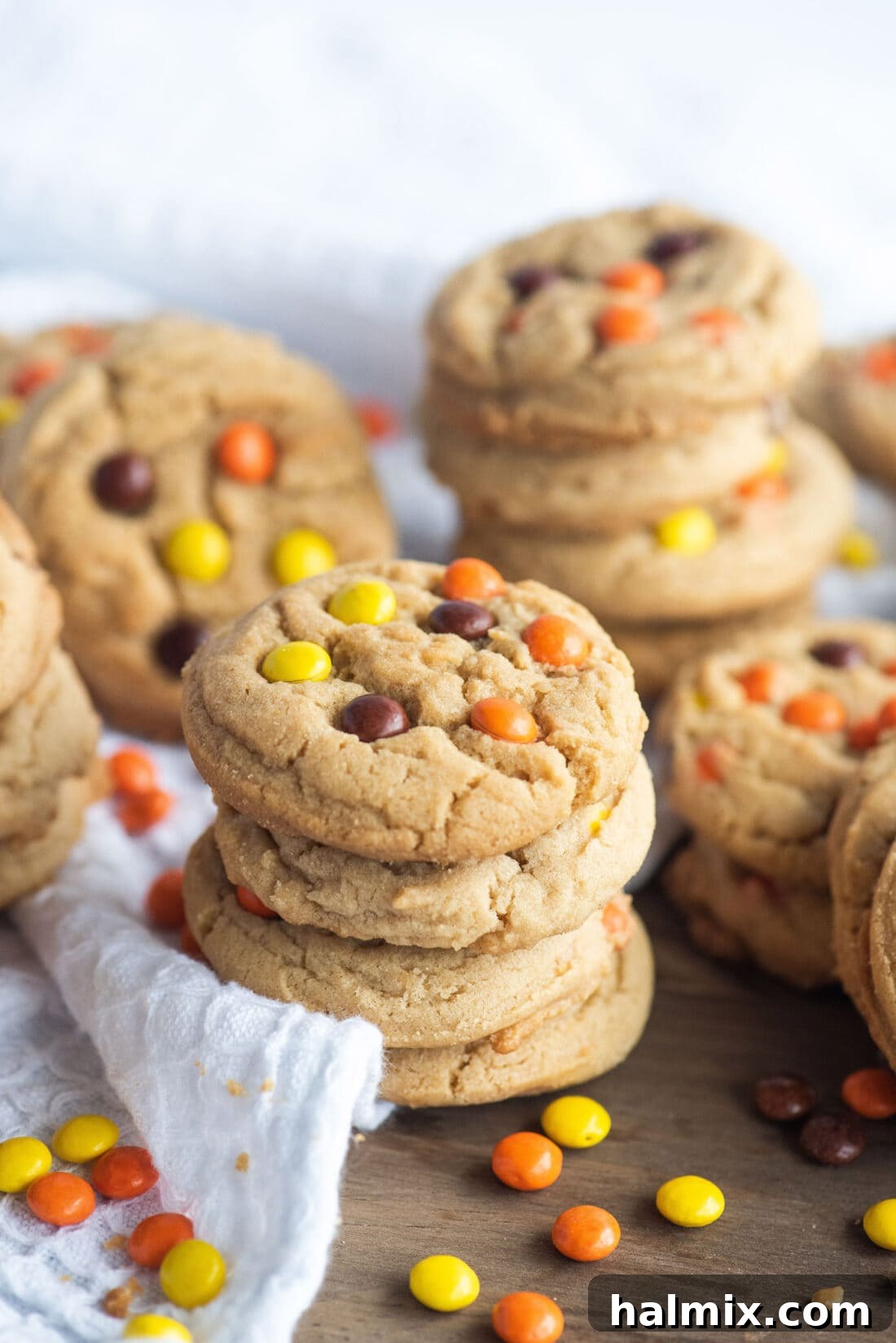 Stack of freshly baked Reese's Pieces Cookies