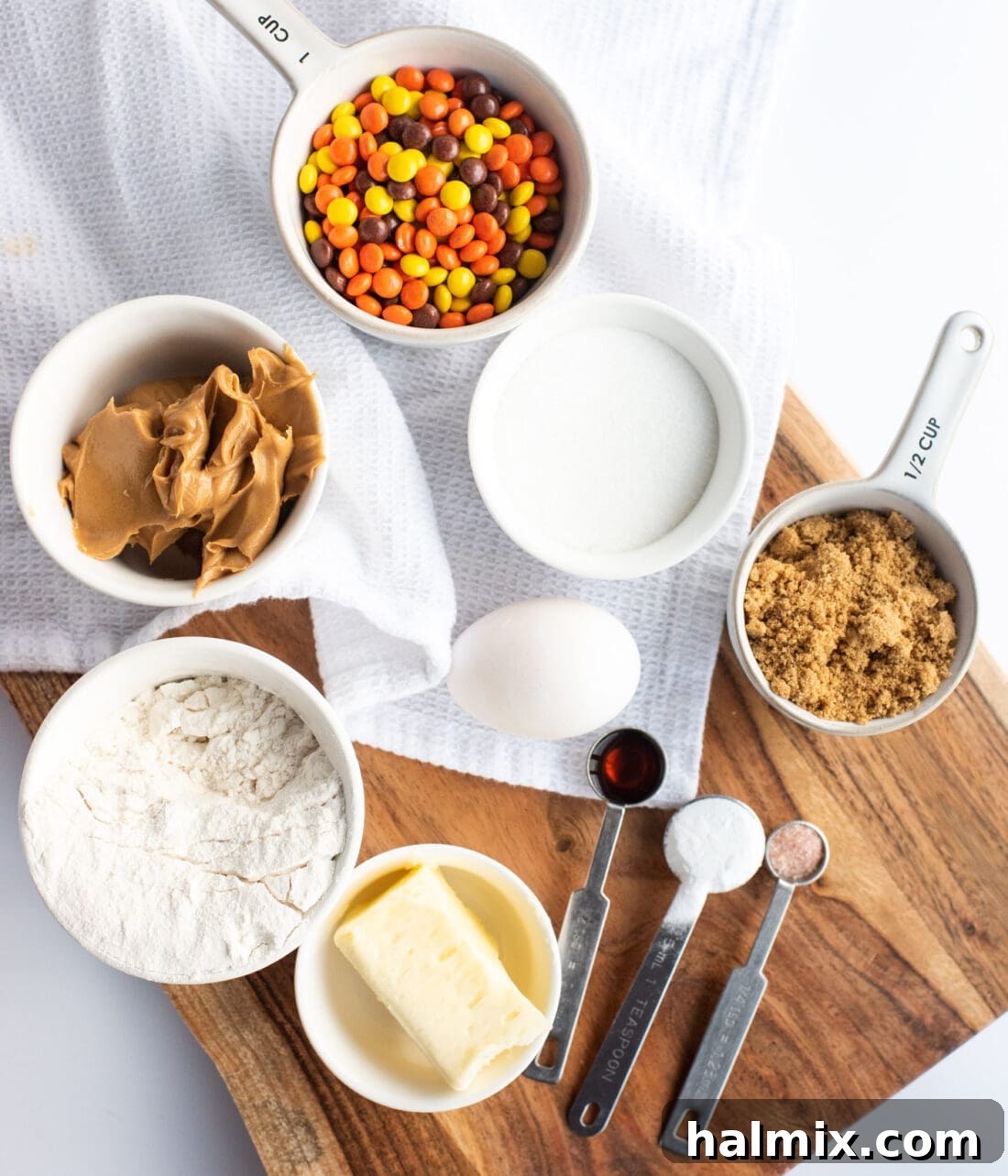 Ingredients laid out for making Reese's Pieces Cookies
