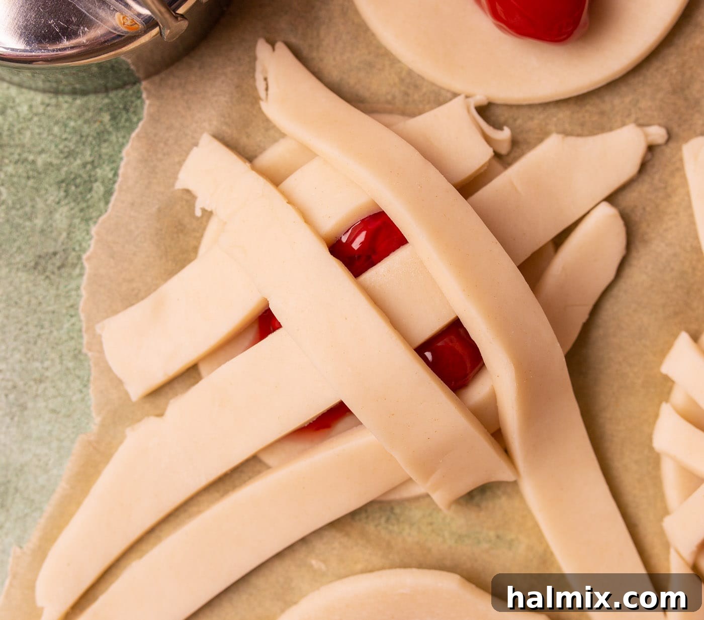 pie dough lattice over cherry pie cookie